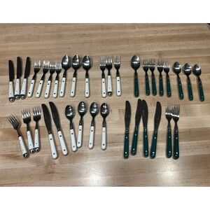 Washington Forge Mardi Gras Silverware 36-Piece White & Green Flatware Lot Korea